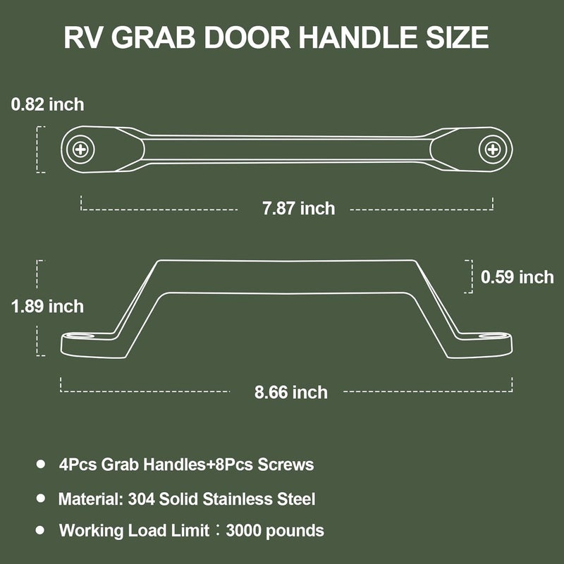 ESUDNT RV Grab Door Handle, Heavy Duty 304 Stainless Steel Metal for Camper, Trailer, Cargo Trailer, Motor Home, Boat, Automotive, Cart (4 Pack, Come with Screws) - Image 2